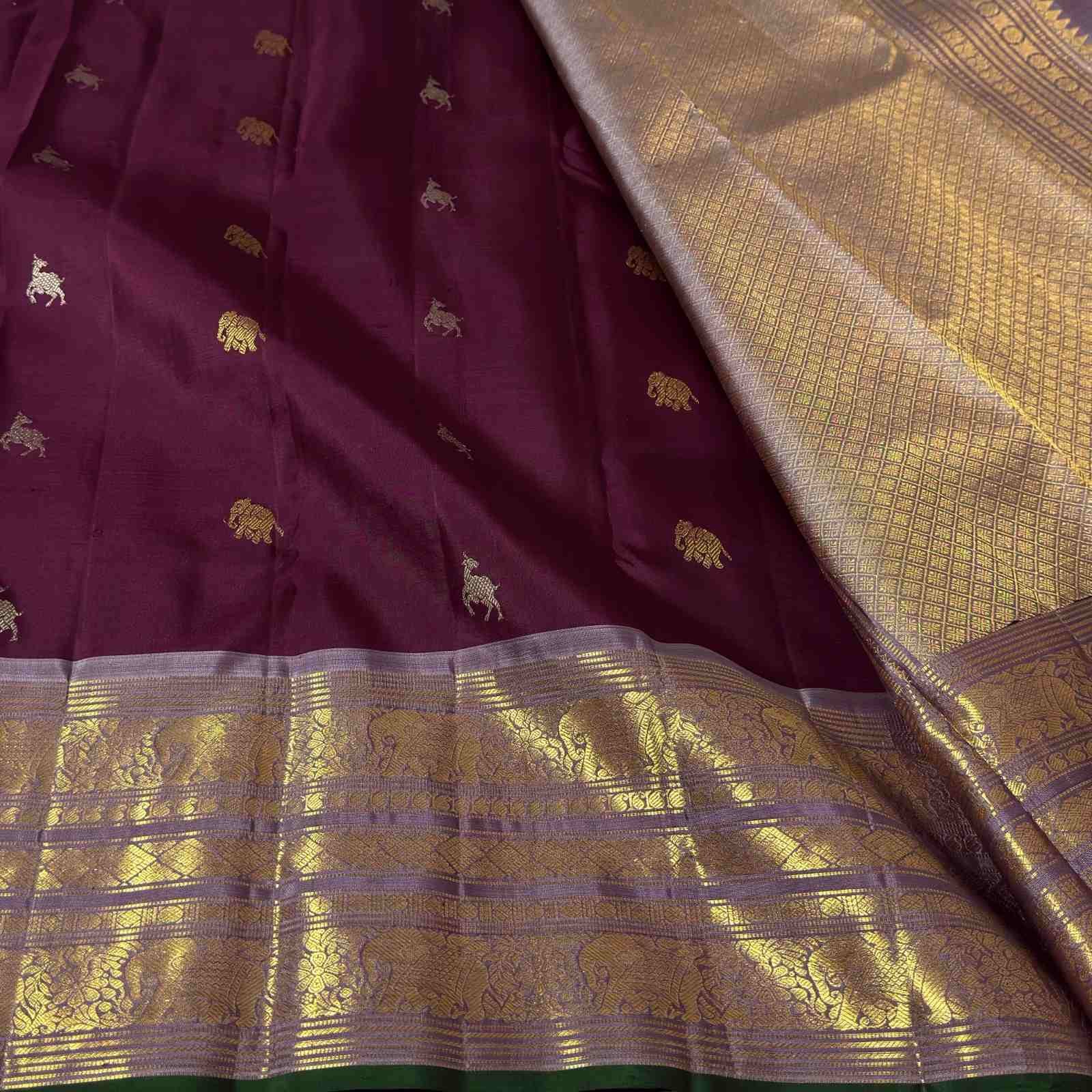 Wine Gaja Paisley Zari Kanchipuram Silk Saree